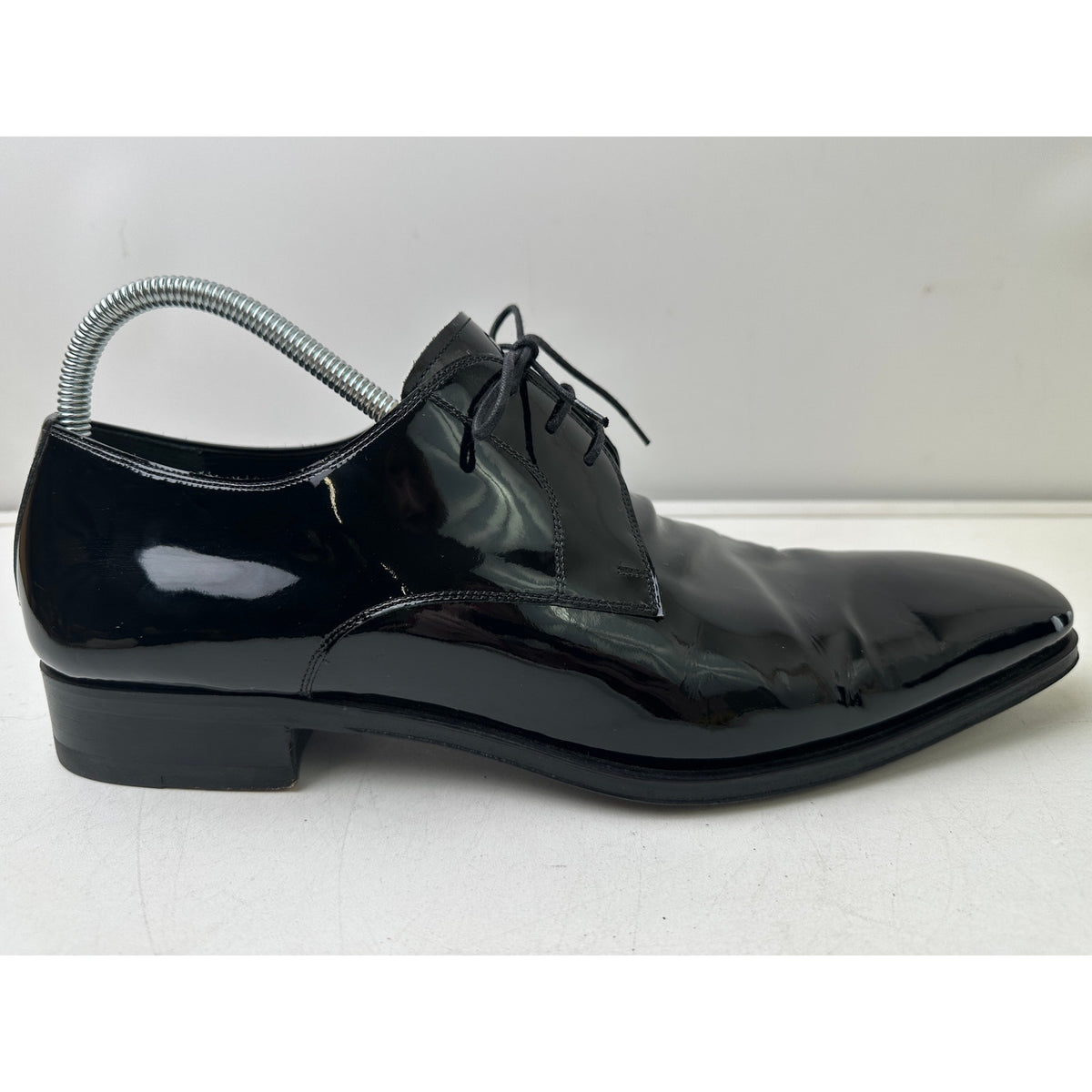 Magnanni Dante Black Patent Leather Plain Toe Derby Tuxedo Shoes Men's Sz 12