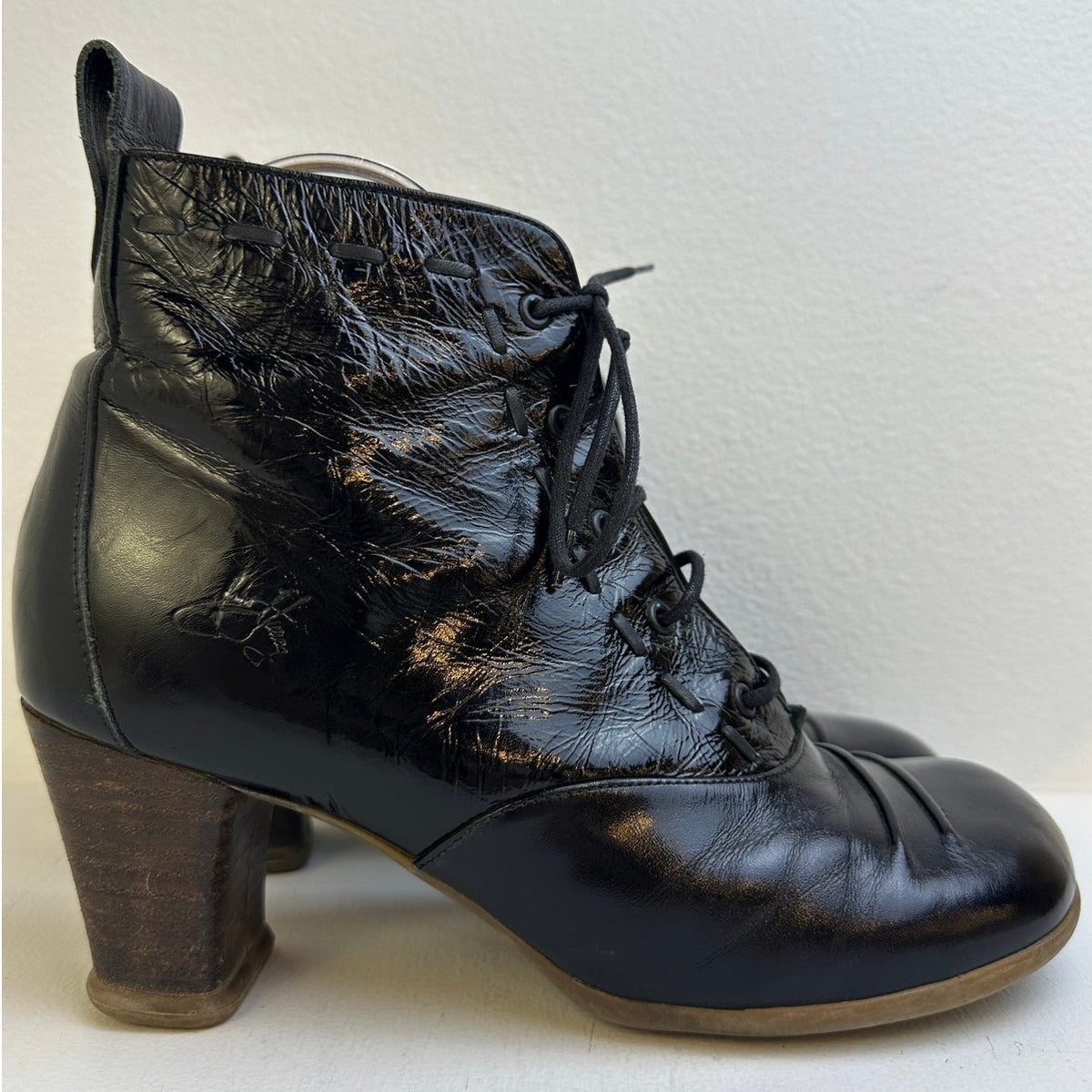 John Fluevog Operetta Bartoli Black Leather Lace Up Ankle Boots Women's Sz 9