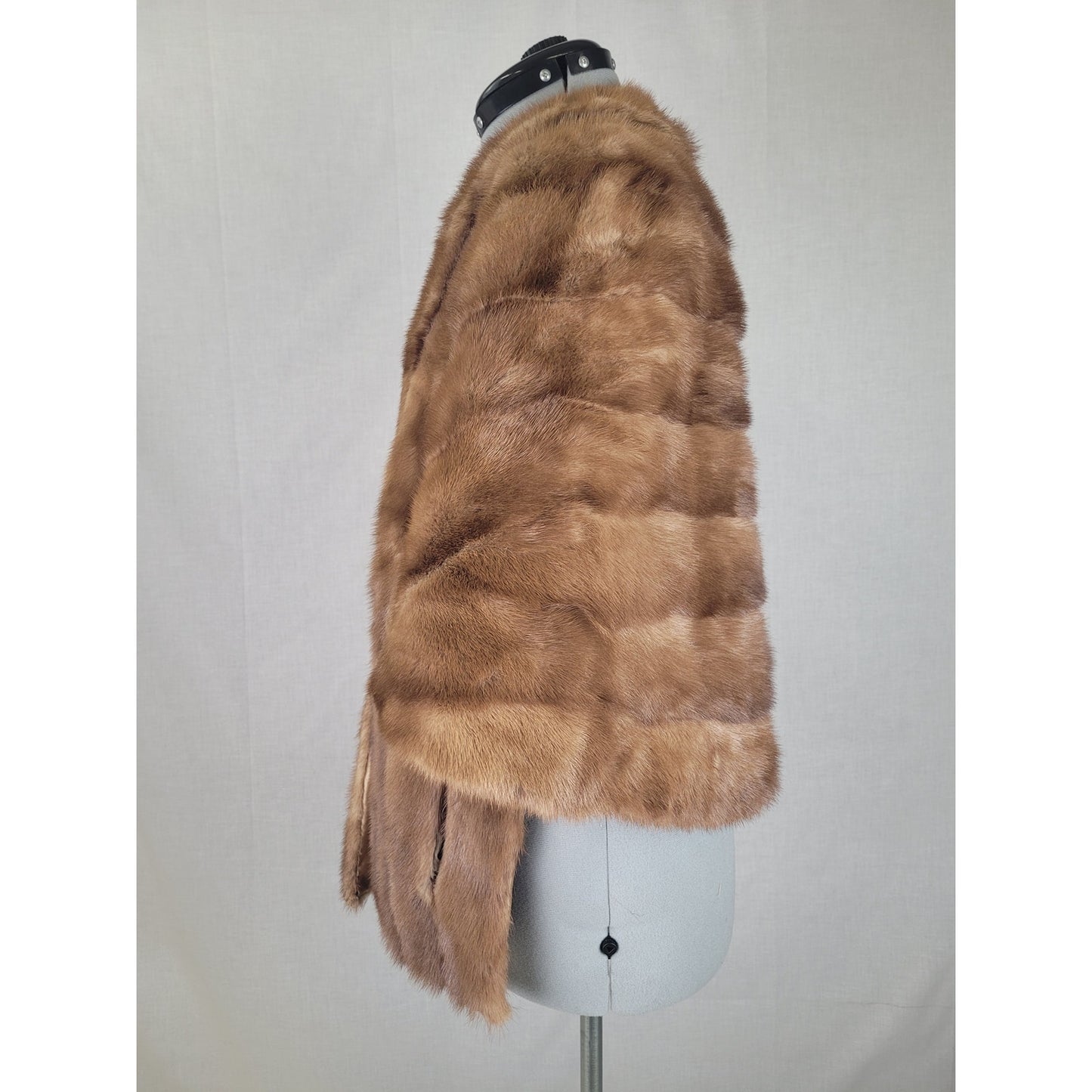 Vintage 1950s Medium Brown Mink Fur Stole Wrap Shawl Tailored Lined Sz M