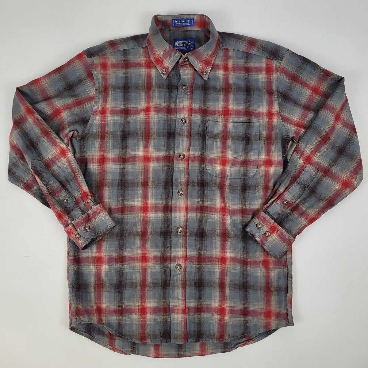 Vintage Sir Pendleton 100% Wool Long-Sleeve Button-Down Red Grey Men's Sz M