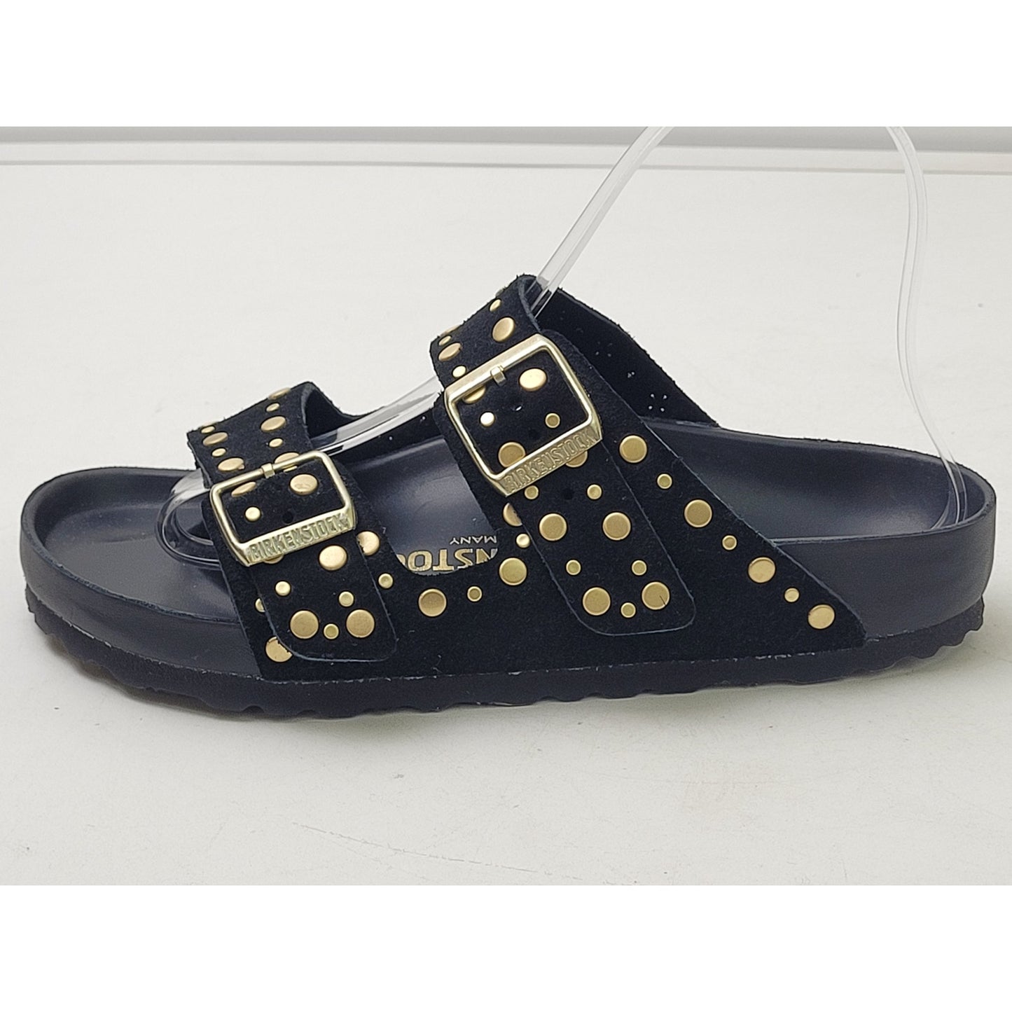 Birkenstock Arizona Rivet Sandals Black Suede Gold-Tone Studs Women's Sz 36 (5)