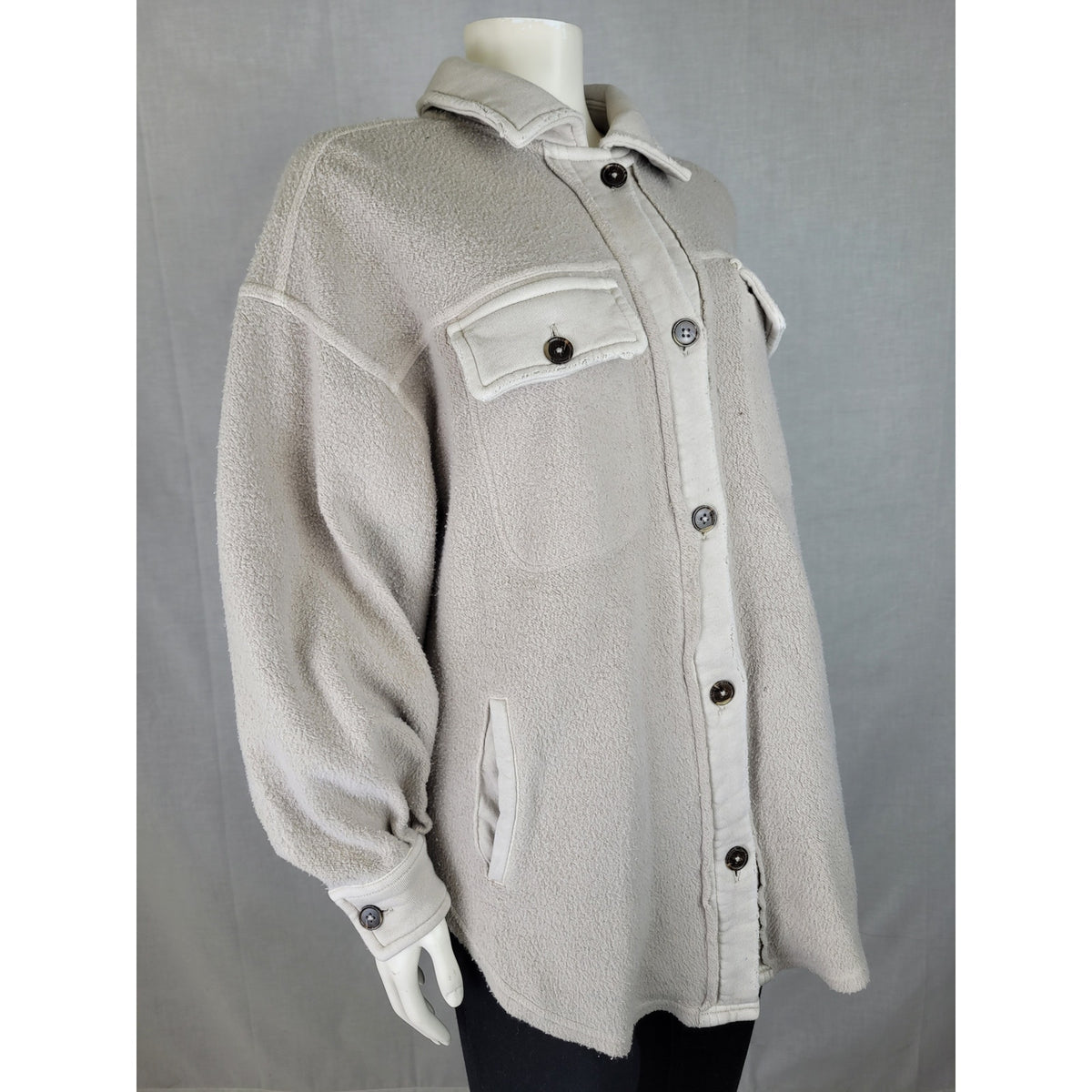 Free People Ruby Jacket Oversized Fleece Button-Down Shacket in Stone Sz XS NWT