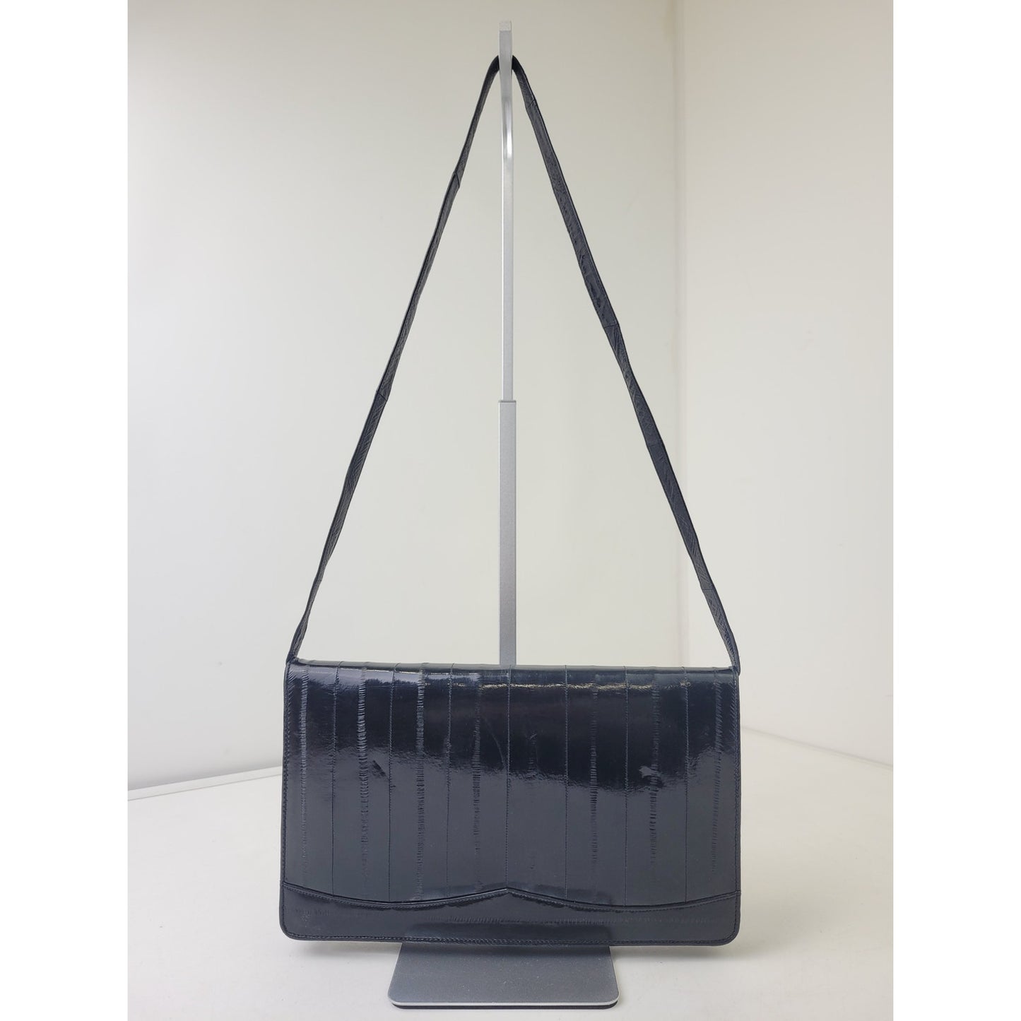 Vintage 1980s Black Eel Skin Convertible Clutch Shoulder Bag