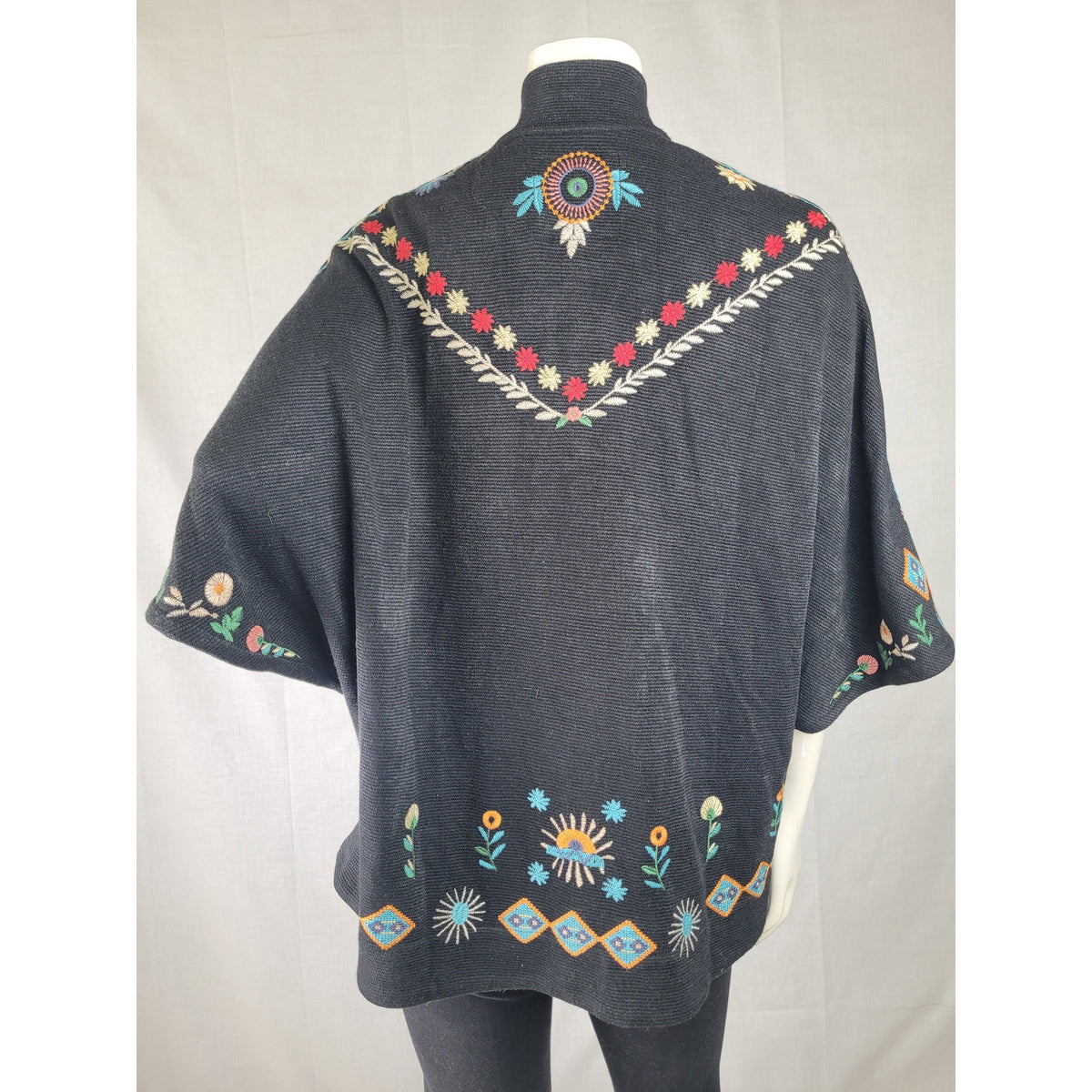 Johnny Was Josiy Poncho w Multicolored Floral & Geometric Embroidery Sz S