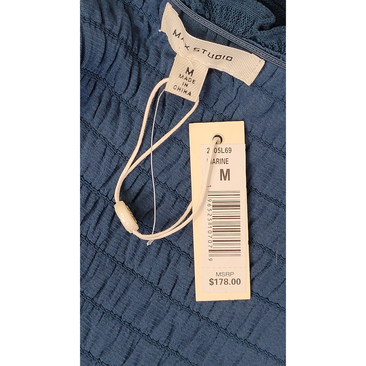 Max Studio Square Neck Smocked Maxi Dress in Marine Sz M MSRP $178