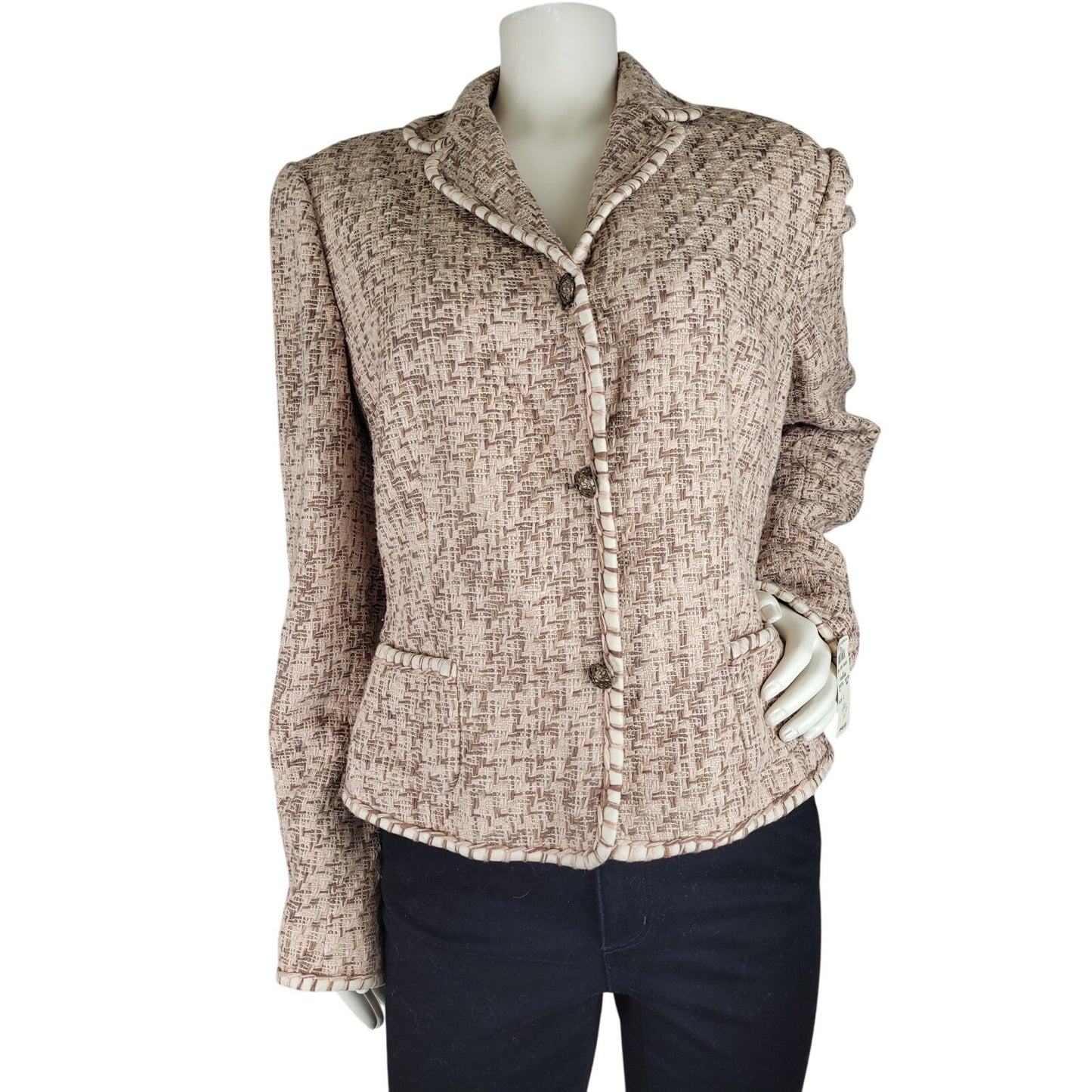 Y2K Elie Tahari Tweed Blazer Jacket w Silk Lining Sz M/L MSRP $548
