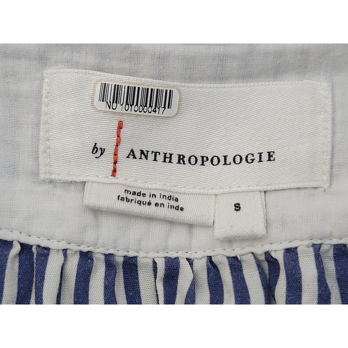 Anthropologie Beaded Bracelet Sleeved Peasant Blouse Blue & White Striped Sz S