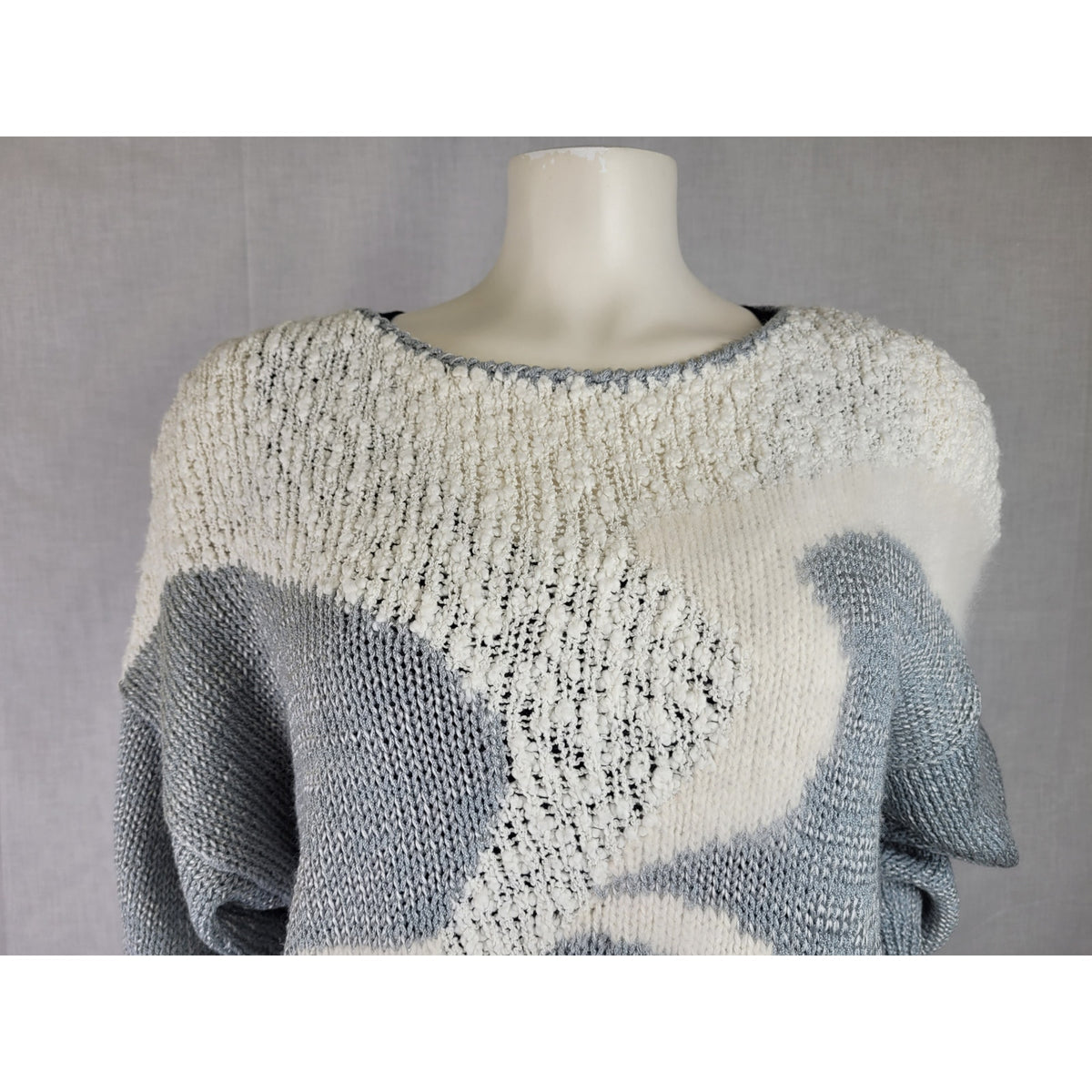 Vintage 80s Lady Lily Abstract Design Grey & White Sweater Angora Women's Sz M/L