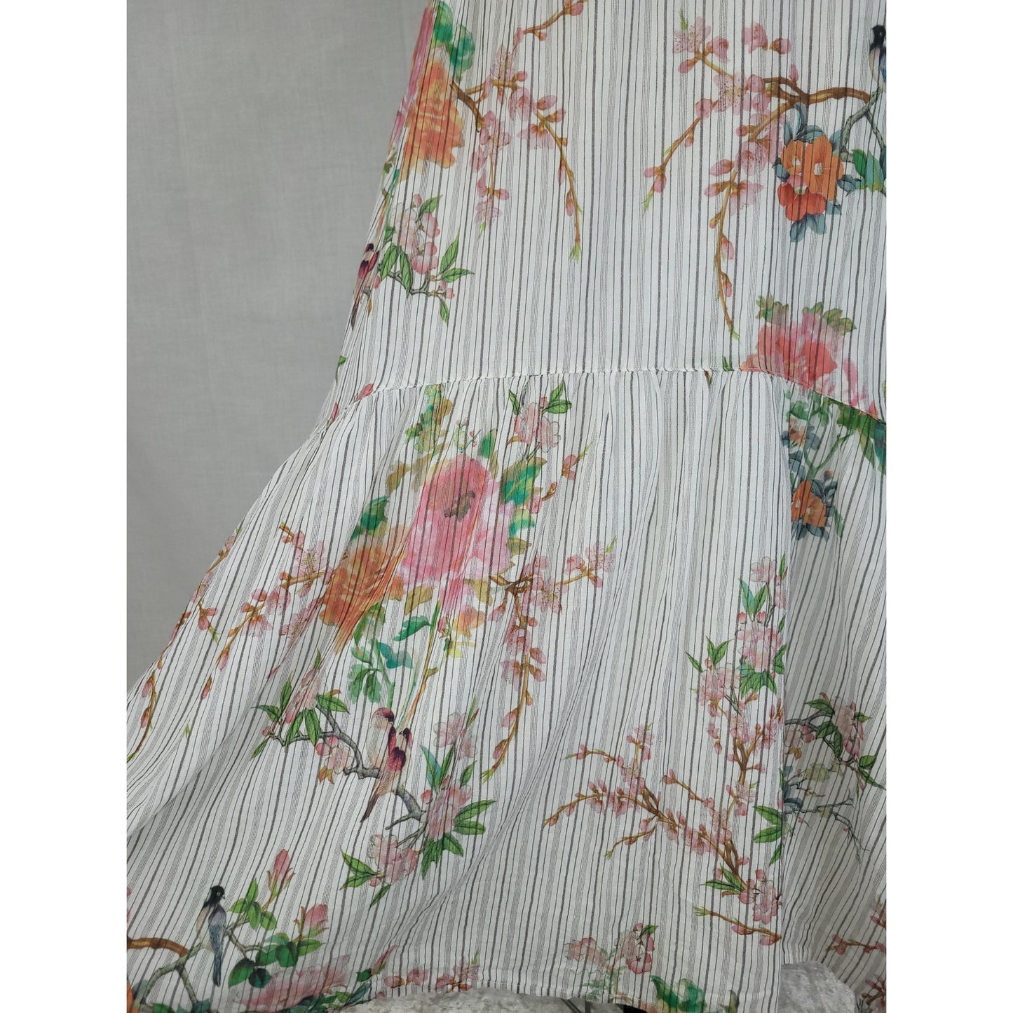 Johnny Was Colmar Prairie Maxi Skirt Light Lined Cotton Bird Print Sz Small