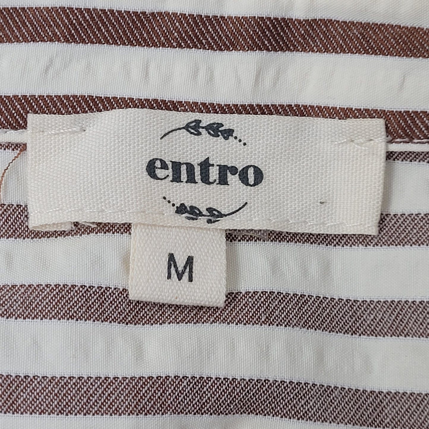 Entro Brown & White Striped Ruffled Hem Collared Shirt Dress Mini Sz M