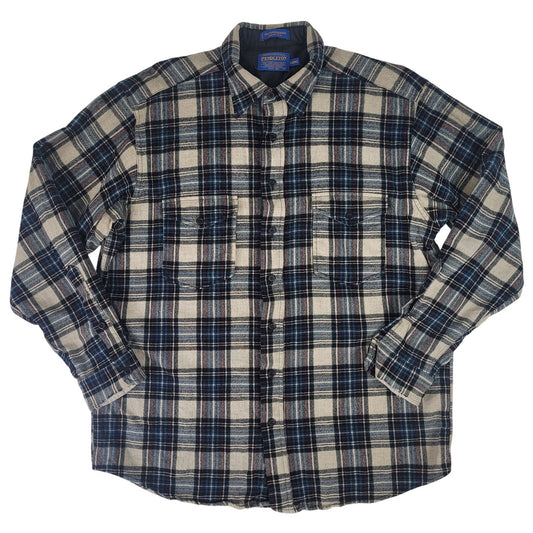 VTG Pendleton Wool Plaid Flannel Shirt Worn-in Distressed Men's Sz XL Long