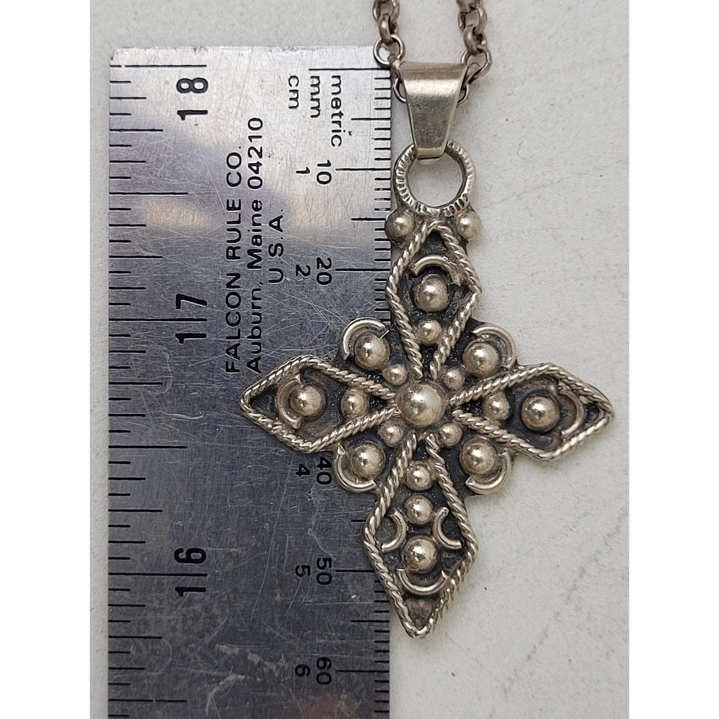 Vintage Sterling Silver Cross Pendant on 24" 925 Rolo Chain | Made in Mexico