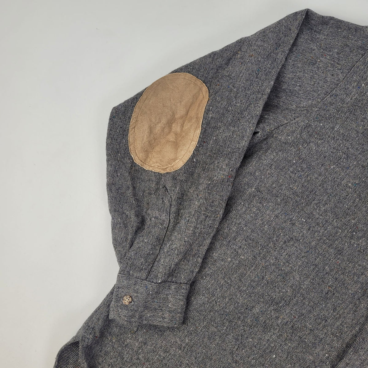 Vintage Pendleton Grey Textured Wool Button-Up Shirt w Elbow Patches Men's Sz XL