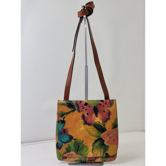 Patricia Nash Granada Leather Crossbody Bag Watercolor Butterfly EUC