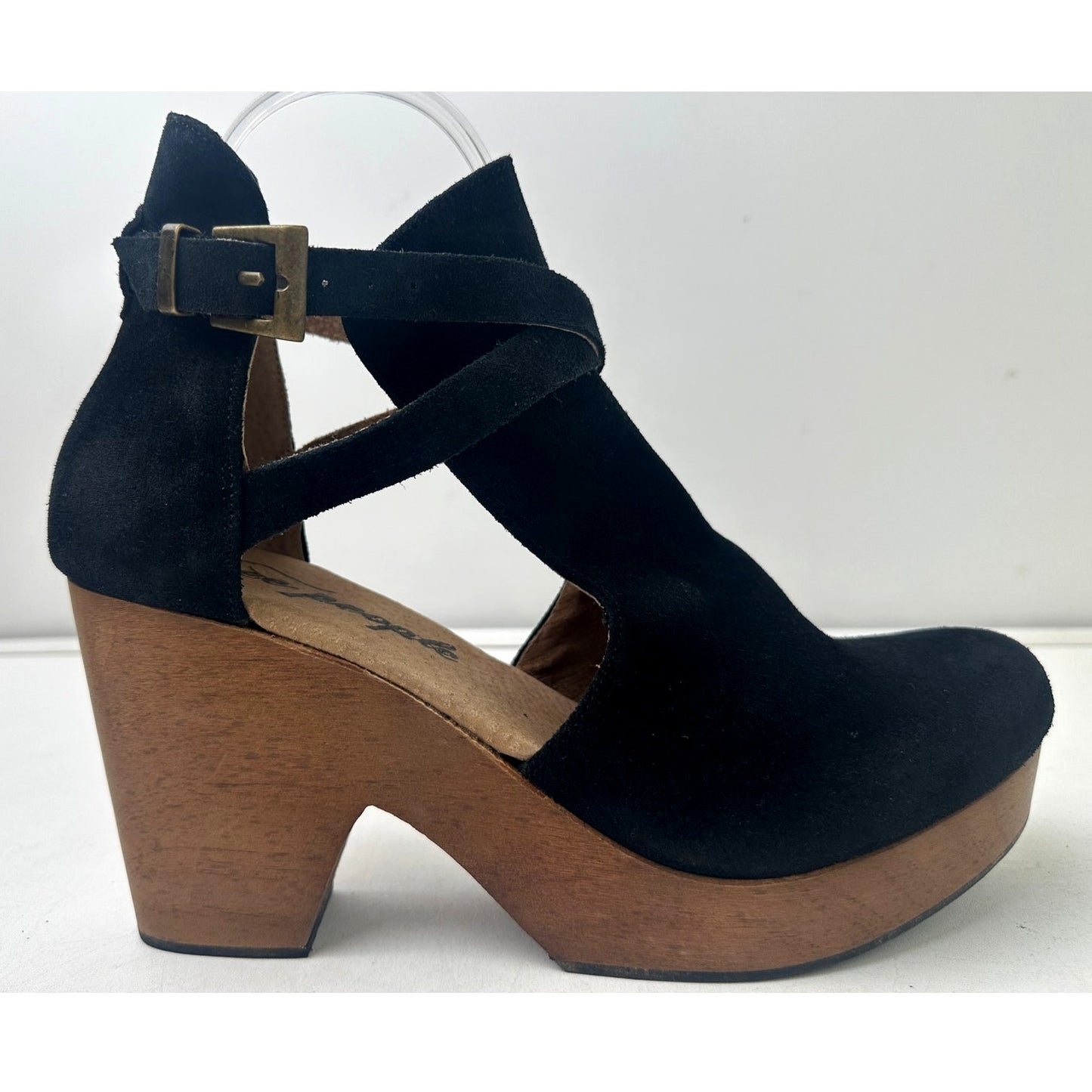 Free People Black Suede Cedar Platform Wood Clogs Women's Sz 39