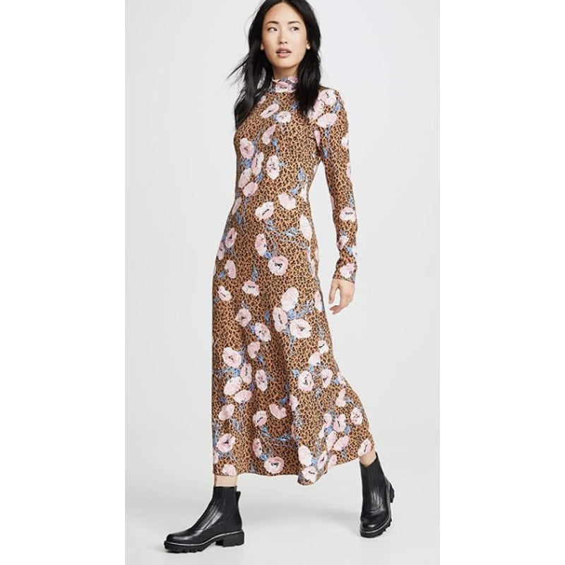 Free People Women's Retro Romance Midi Maxi Dress Camel Combo, Floral Print Sz S