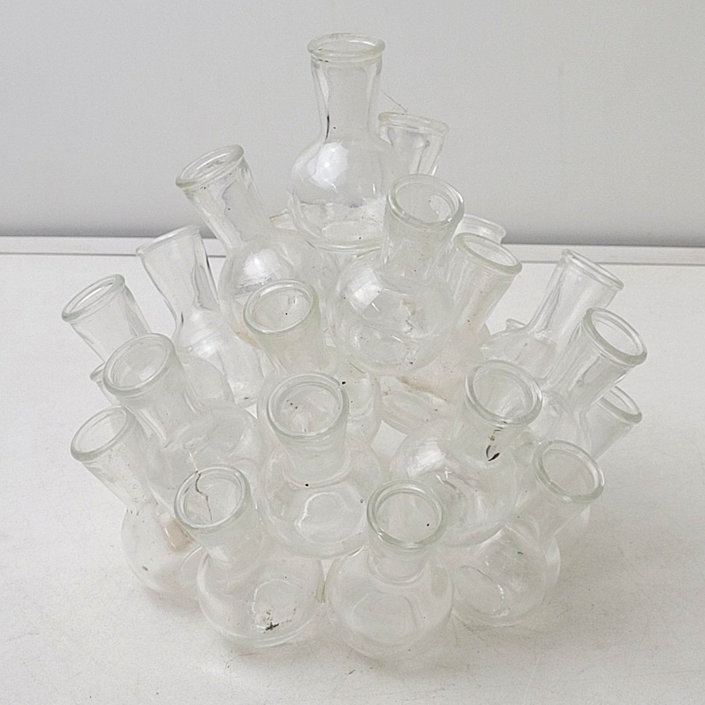 Vintage MCM Bud Vase Cluster 2-Piece Clear Glass 25 Mini Vases