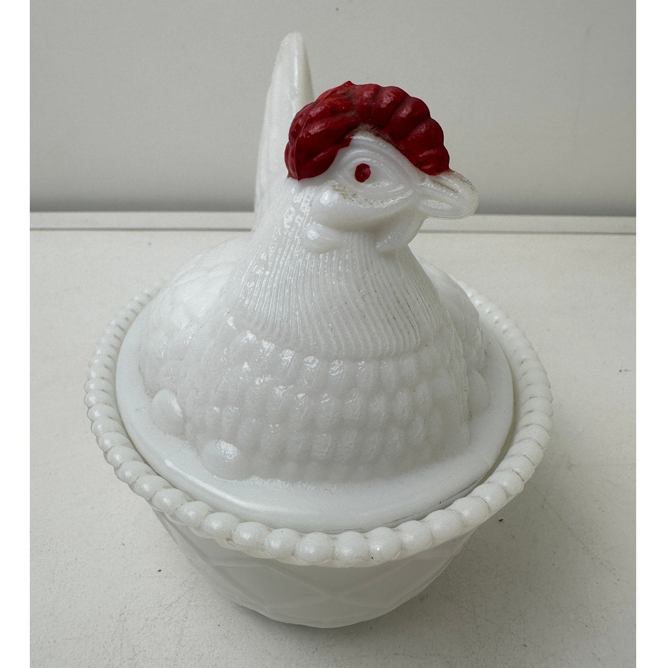 Vintage Westmoreland White Milk Glass Hen On Nest Covered Dish