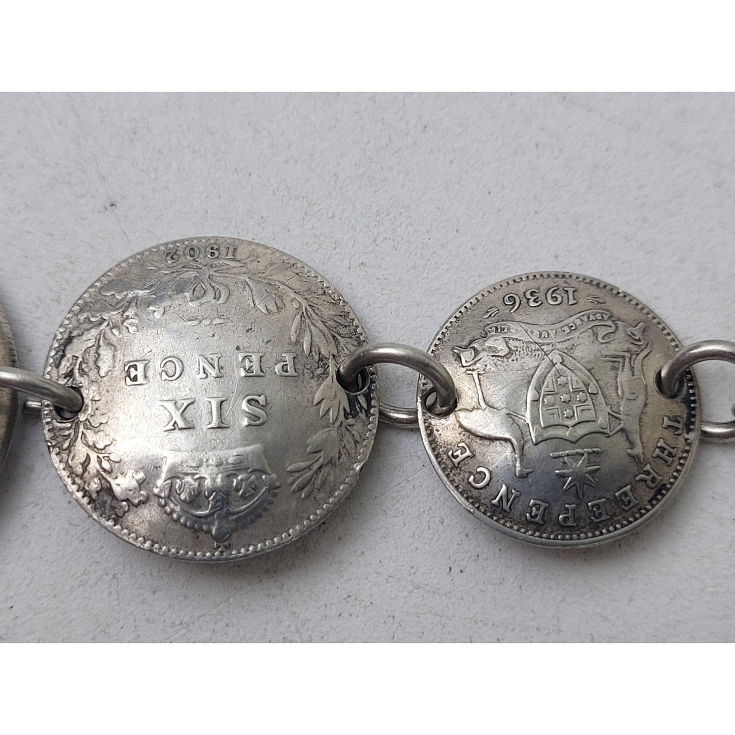 VTG 1940s Sterling Silver Coin Bracelet | Great Britain & USA | 31.19 Grams