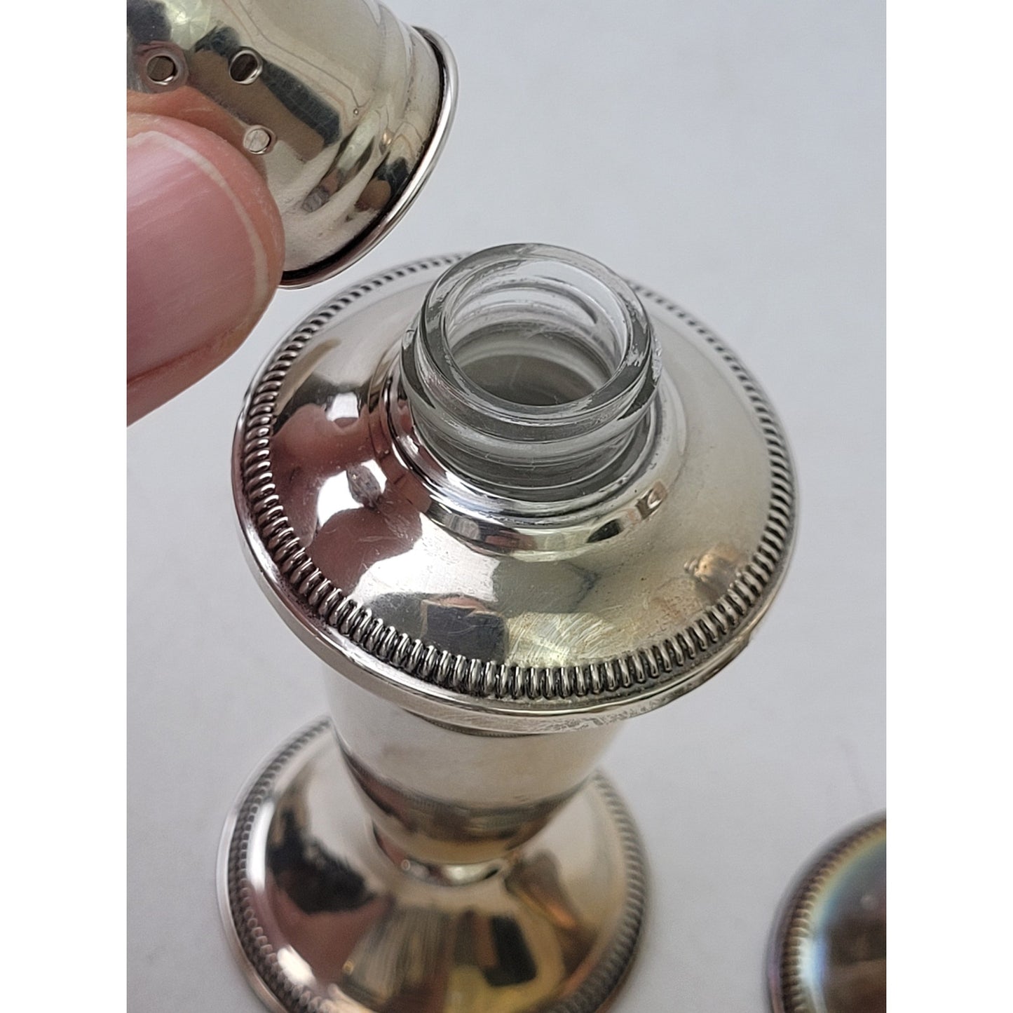 Vintage Sterling Silver Weighted Salt & Pepper Shakers Glass Lined 4 1/2" Tall