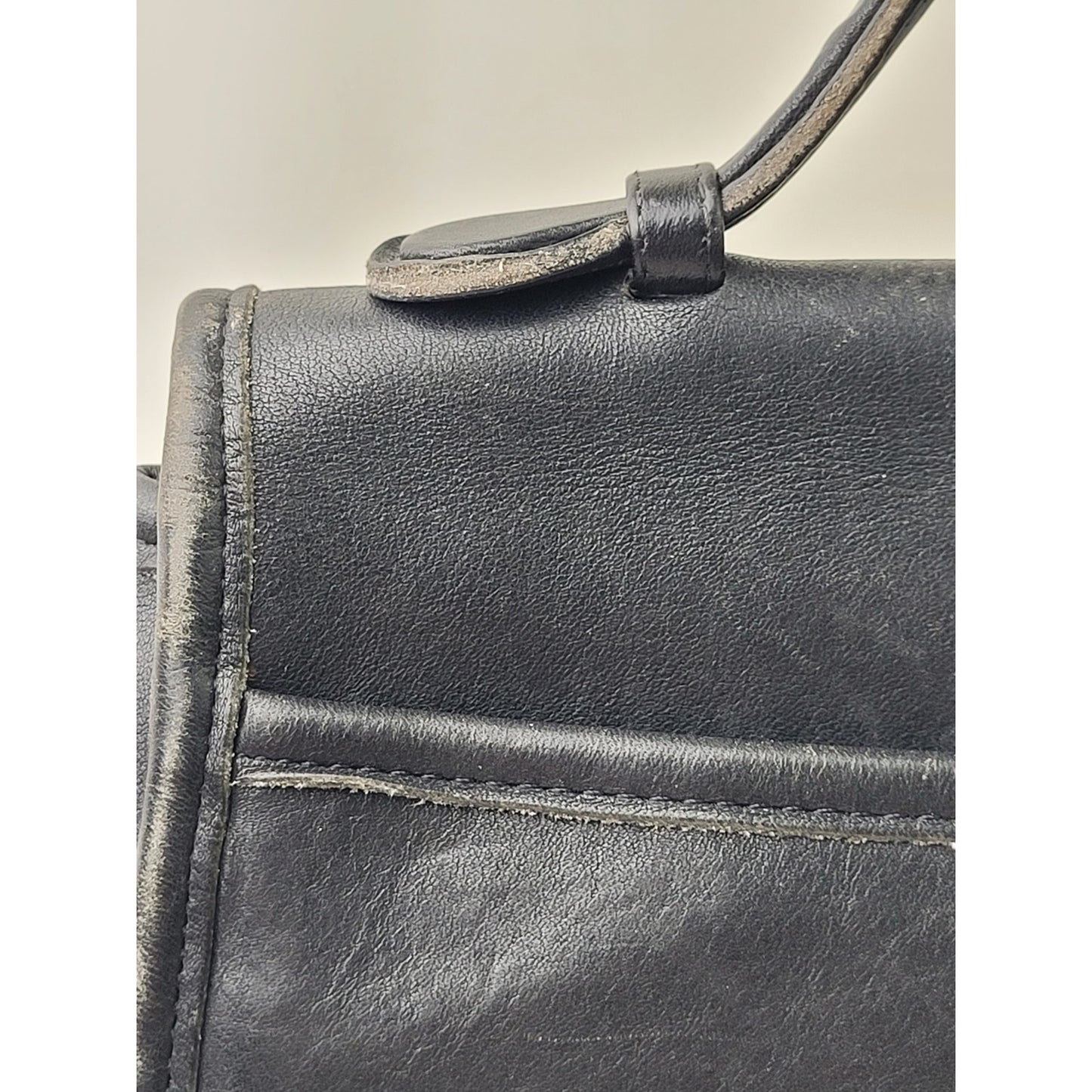 Vintage 90s Coach Court Bag Black Leather Brass Top Handle Purse | No Strap