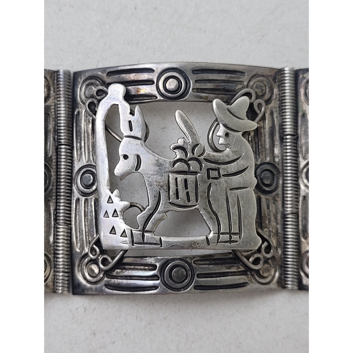 Vintage 1940s Mexican Sterling Silver Panel Bracelet in Original Box