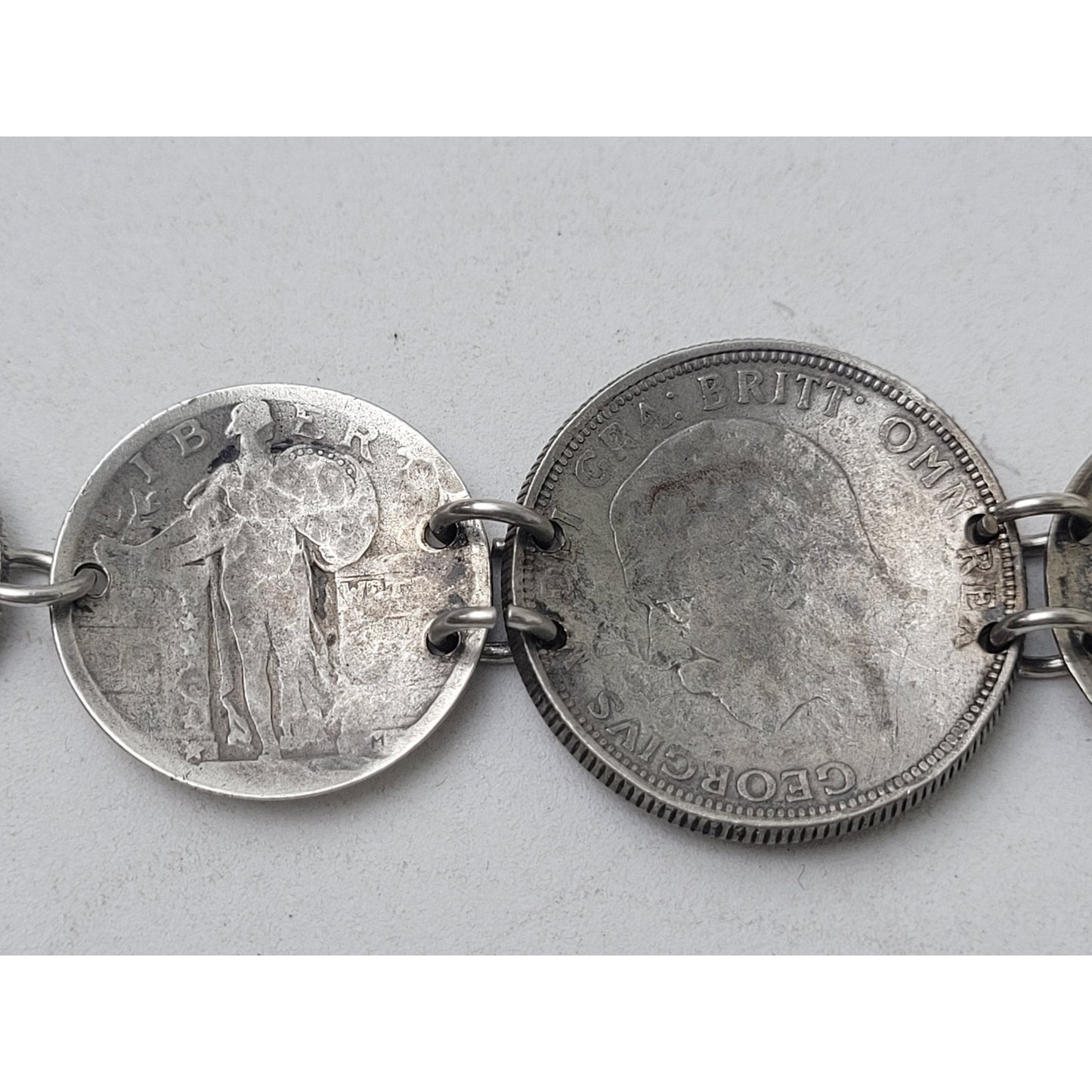 VTG 1940s Sterling Silver Coin Bracelet | Great Britain & USA | 31.19 Grams