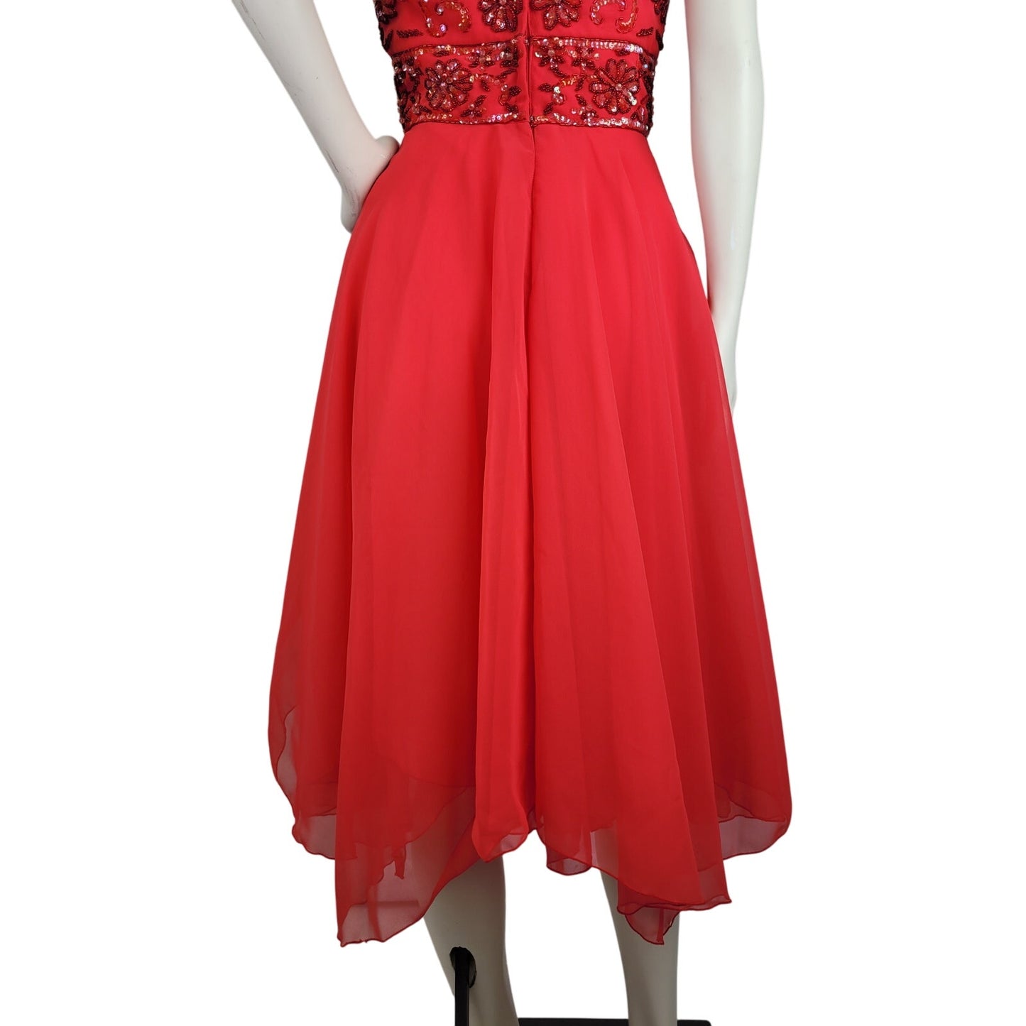 1960s Designer Jack Bryan Beaded Red Cocktail Dress 26" Waist