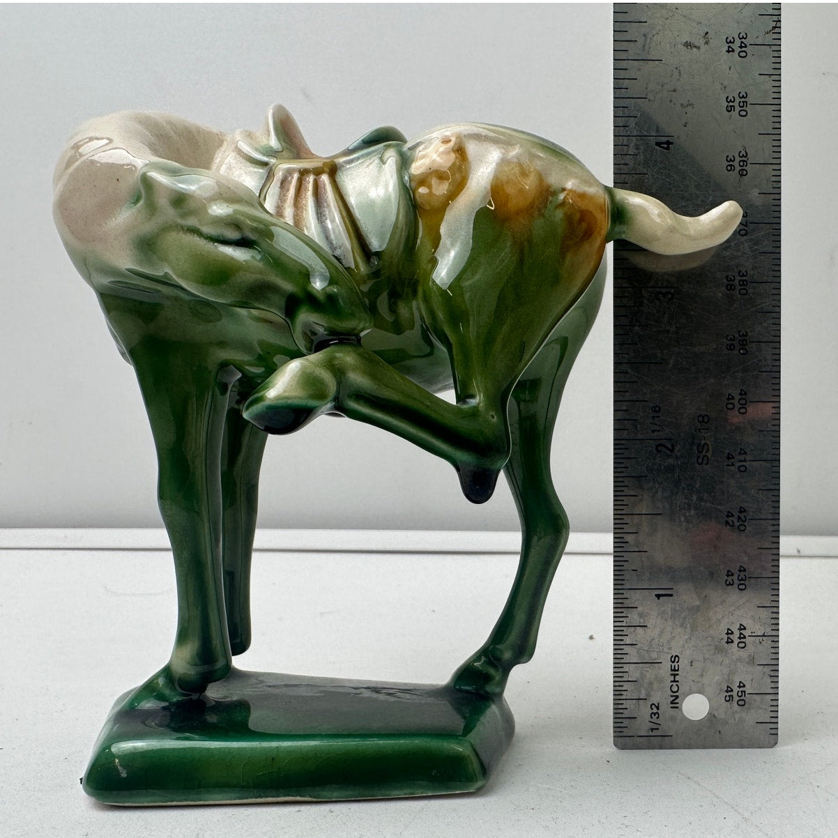 Vintage Chinese Tang Dynasty Style Sancai Glazed Ceramic War Horse Figurines
