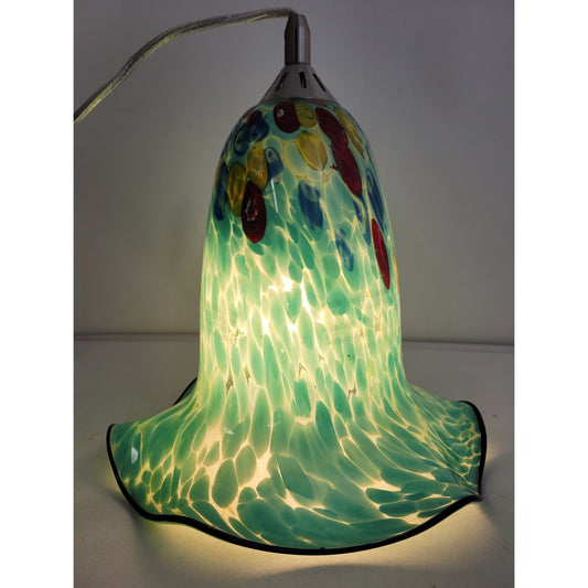 Art Glass Handblown Turquoise Blue Confetti Style Ruffled Edge Pendant Light