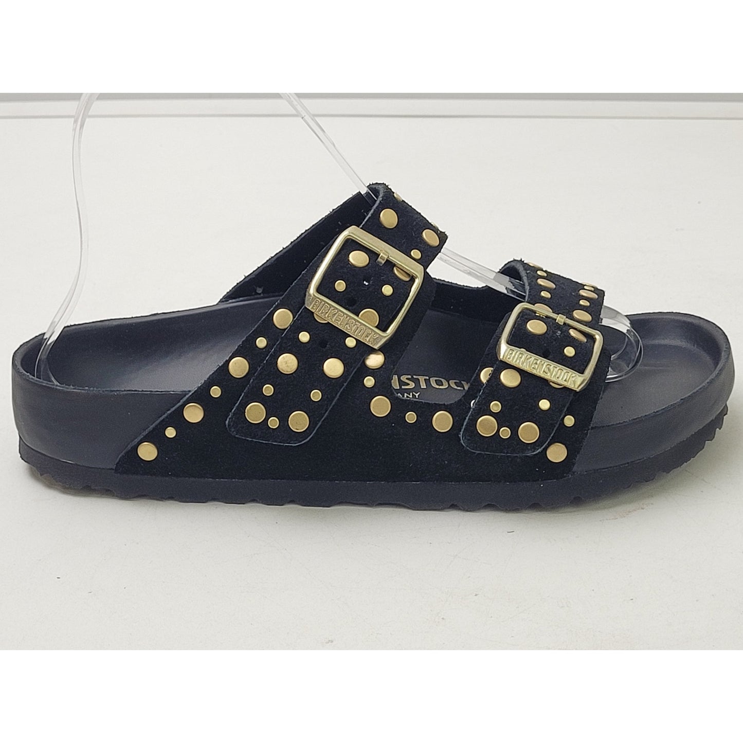 Birkenstock Arizona Rivet Sandals Black Suede Gold-Tone Studs Women's Sz 36 (5)