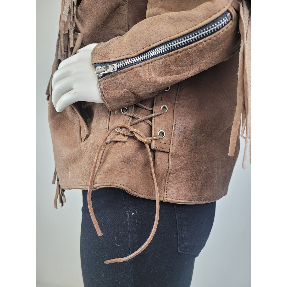 Vintage Wilsons Leather "Open Road" Cropped Fringe Leather Jacket Women's Sz XL