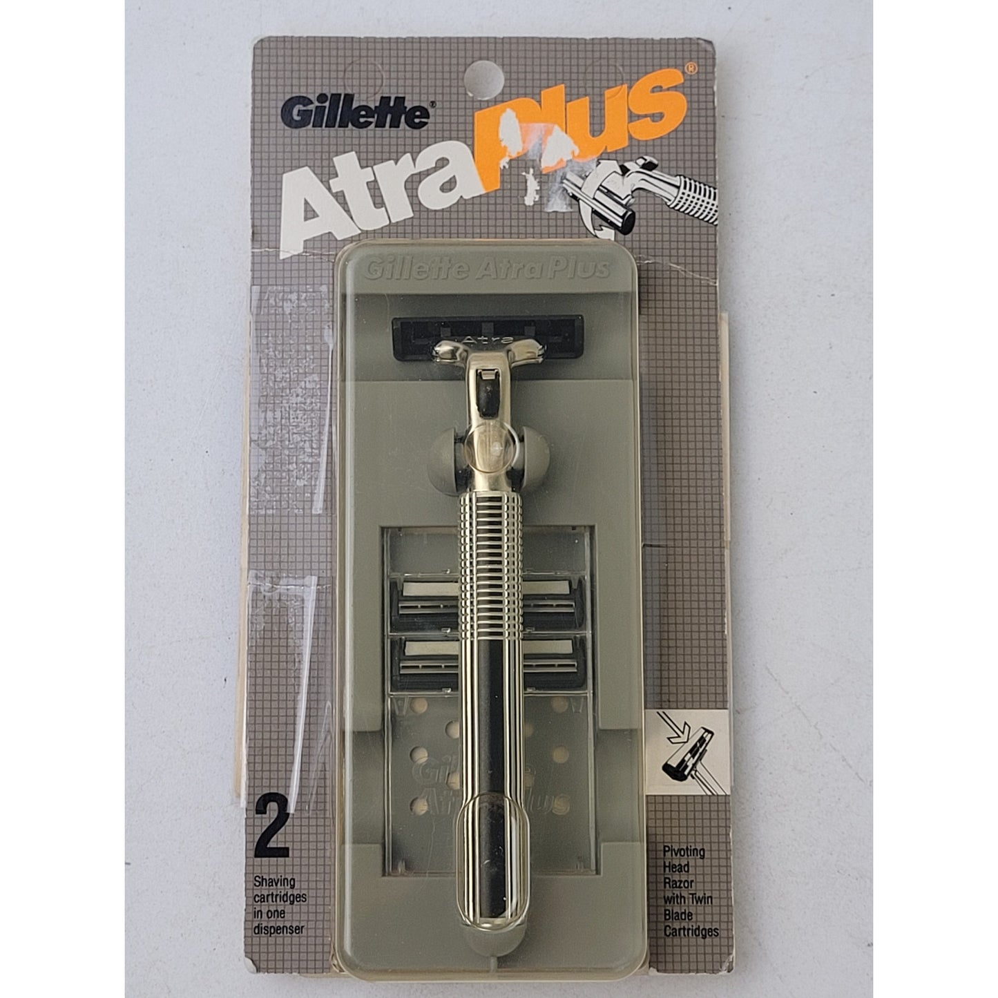 Vintage 1980s Gillette Atra Plus Metal Razor w 6 Cartridges