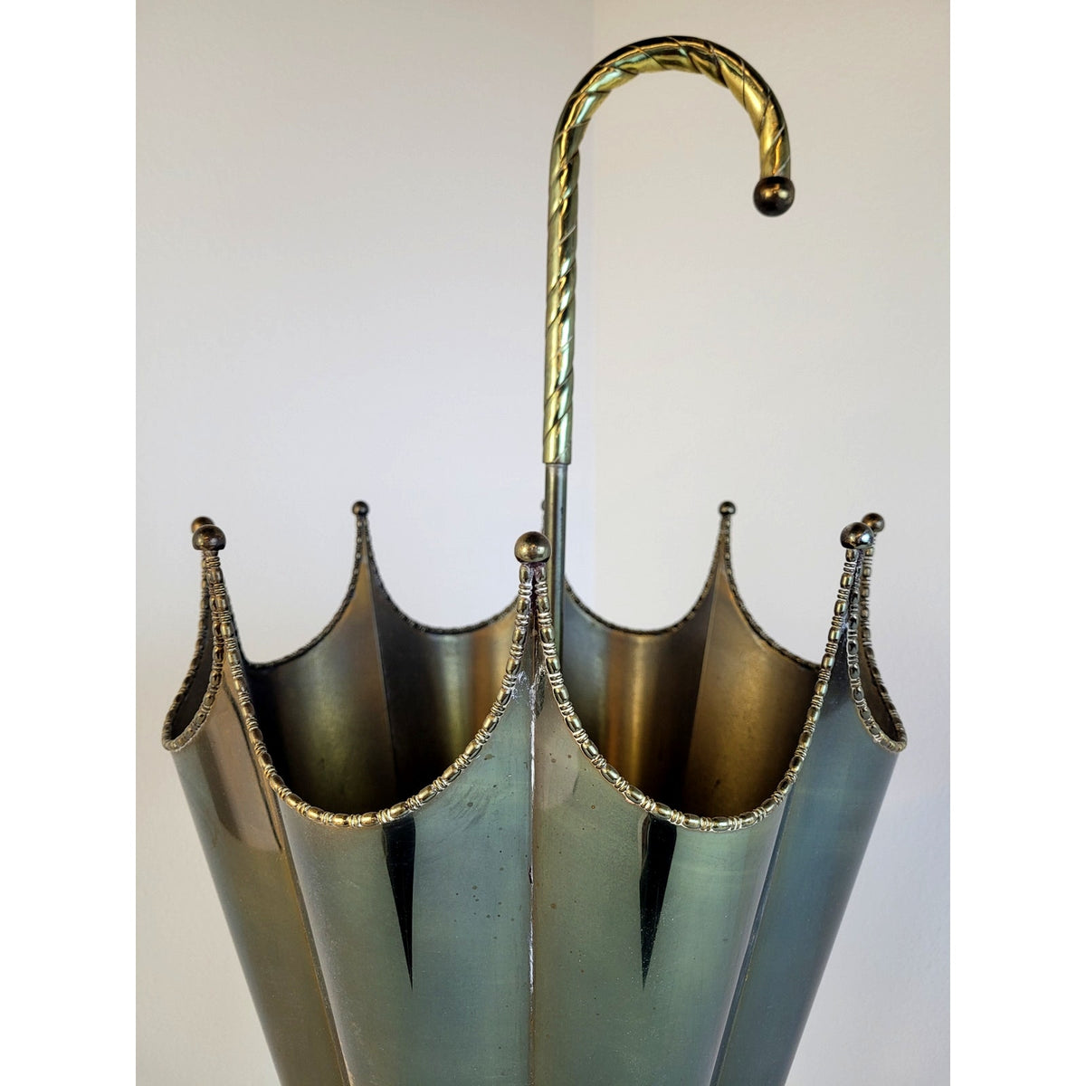 Vintage MCM Hollywood Regency Shaped Brass Plated Weighted Umbrella Stand 29" H