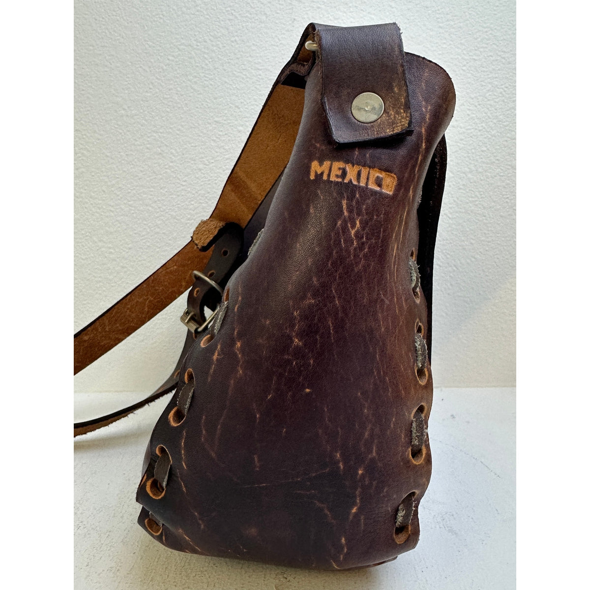 Vintage Mexican Hand-Tooled Floral Leather Crossbody Saddle Bag