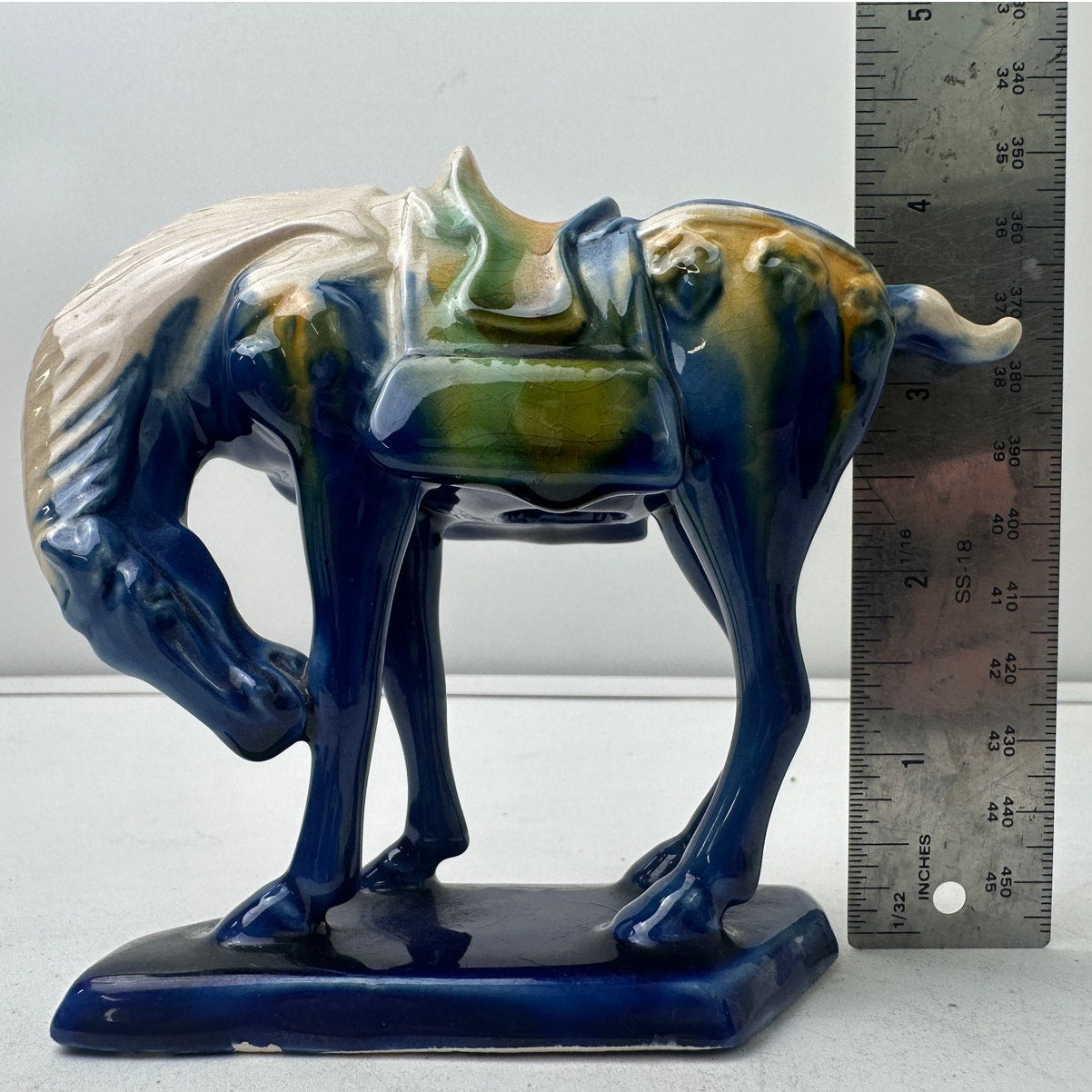 Vintage Chinese Tang Dynasty Style Sancai Glazed Ceramic War Horse Figurines