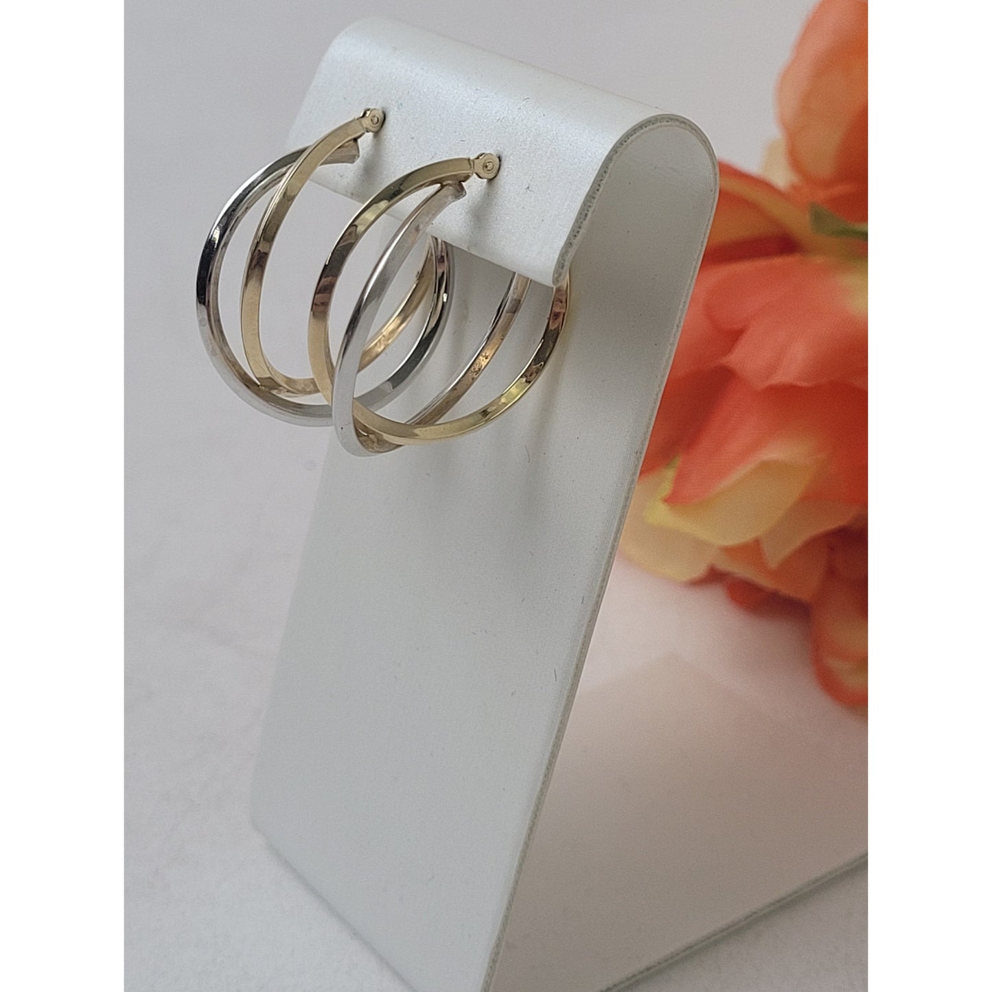 14K Yellow & White Gold Twisted Layered Overlapping Hoop Earrings | 1" Diameter