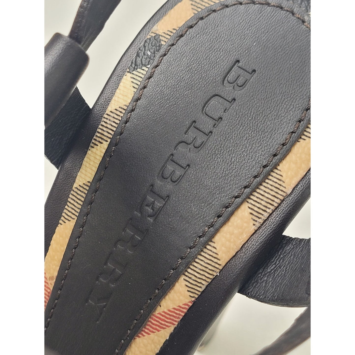 Burberry Brown Leather Gold-Tone Hardware T-Strap Sandals High Heels Sz 38 1/2