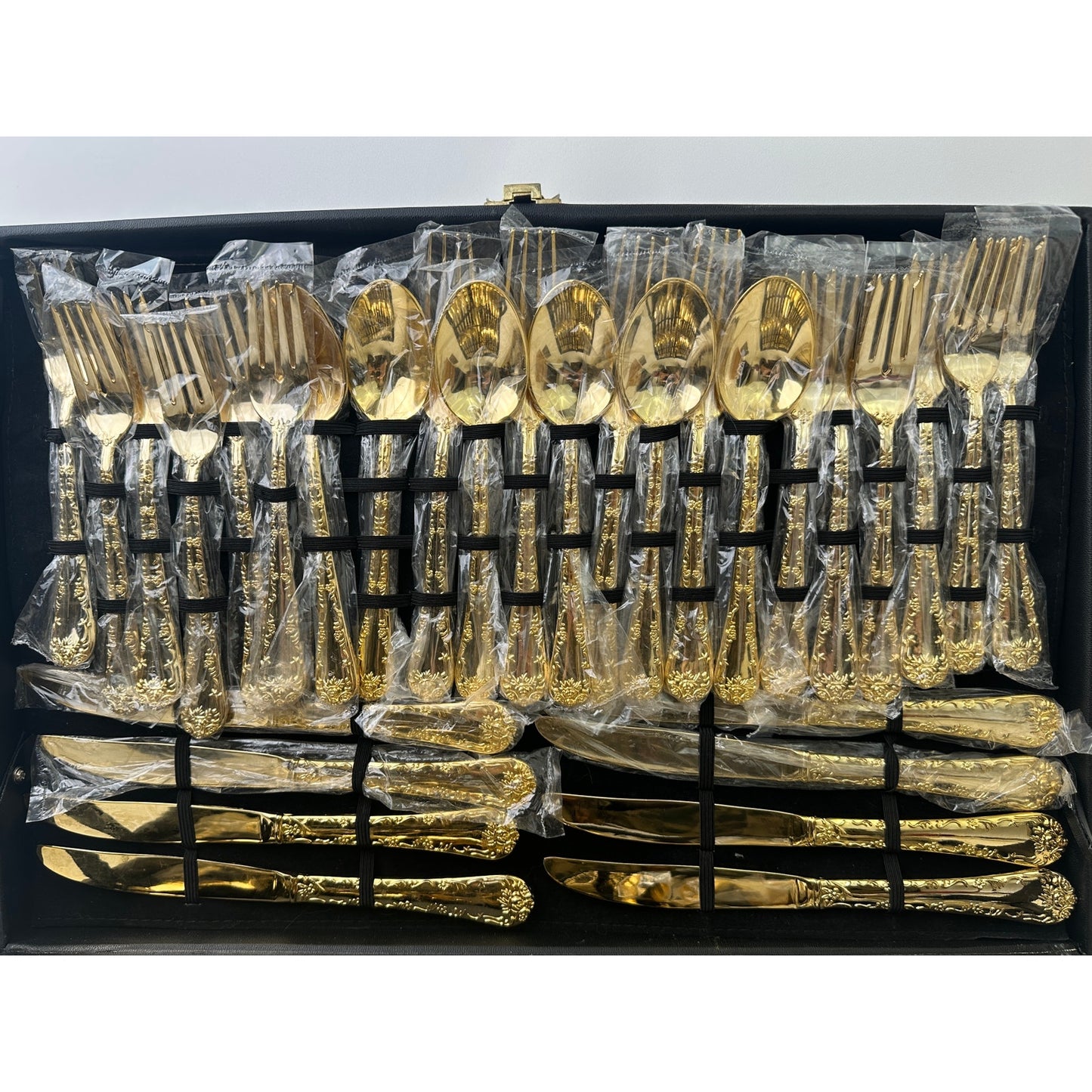 WM. Rogers & Son Enchanted Rose Gold Plated Flatware Set 62 PC Some New & Sealed