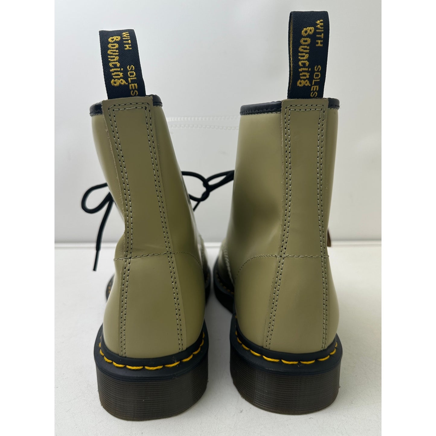 Dr. Martens 1460 Pale Olive Smooth Leather 8-Eye Boots Sz Men's 11 / Women's 12