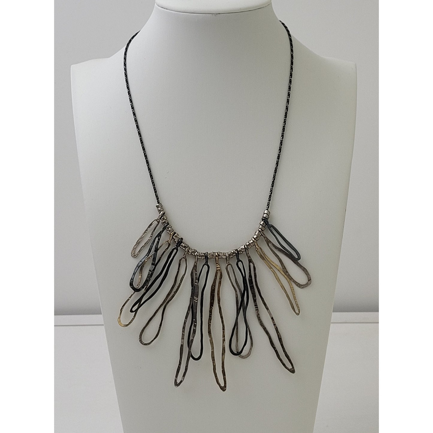 Sterling 925 Tri Color Hammered Dangle Statement Necklace Made in Israel