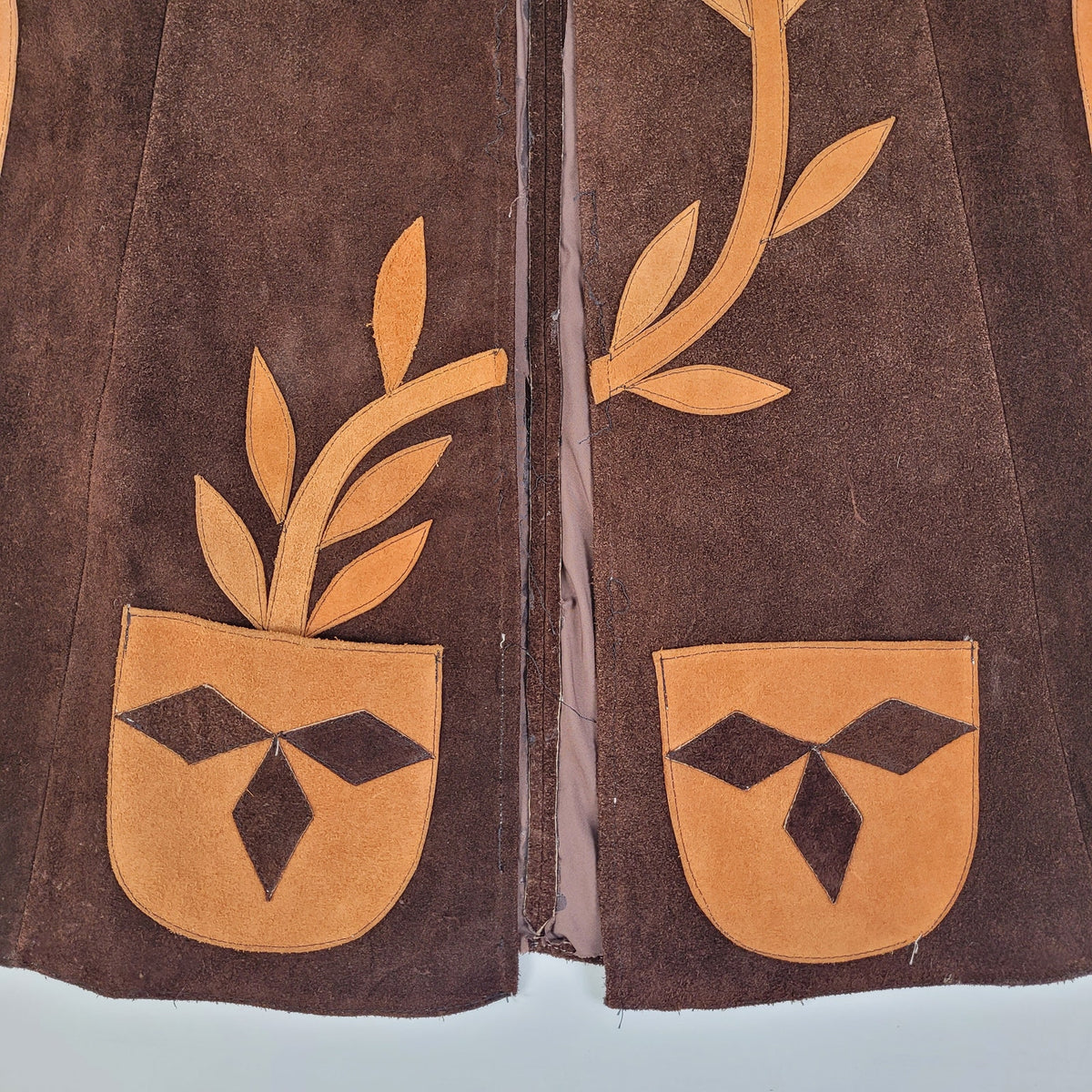 Vintage 1960s-70s Brown Suede Cape Poncho w Butterly & Flower Women's Sz XS/S