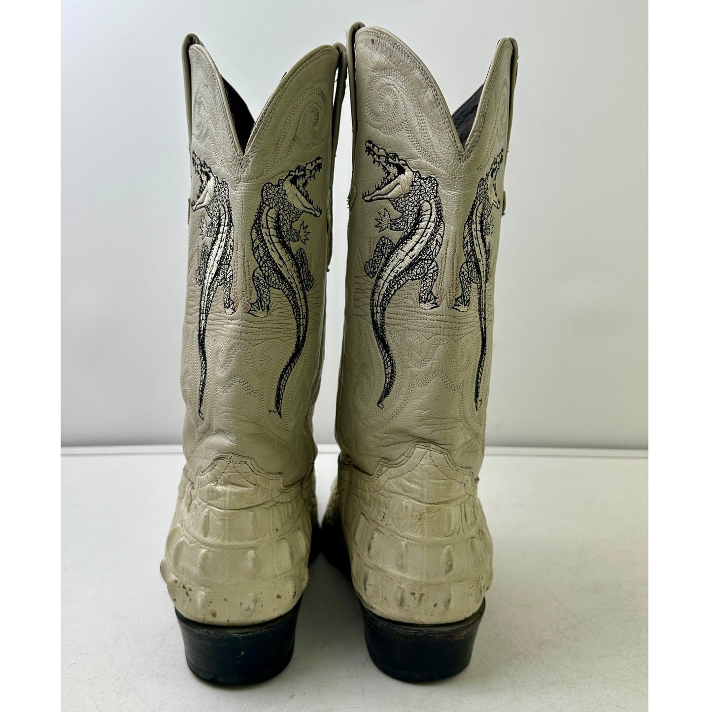 Vintage Rodeo Bravo Bone Embroidered Crocodile Western Boots Men's Sz 10.5 (Mex 28.5)