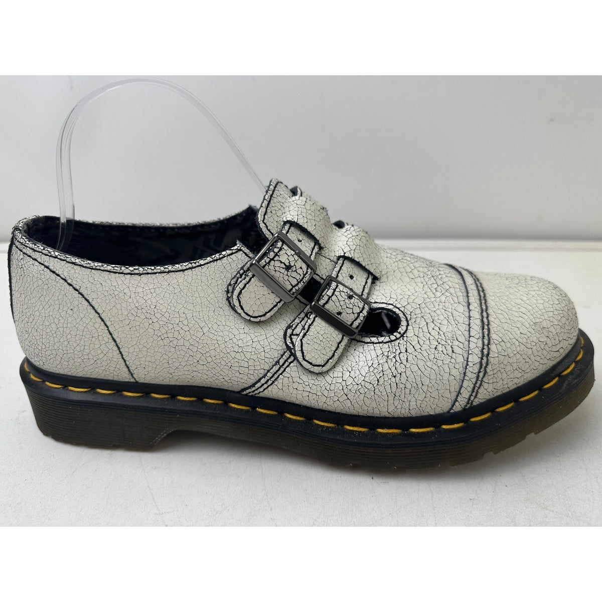Dr. Martens Susy White Cracked Leather Double Strap Mary Jane Loafers Women's Sz 10