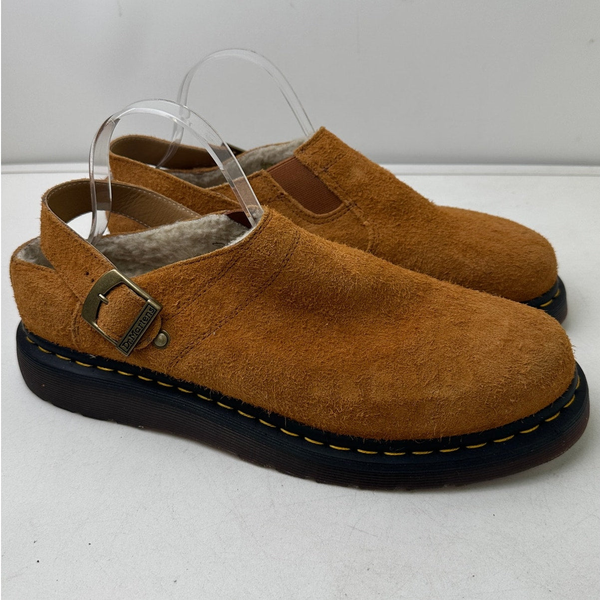 Dr. Martens Isham Faux Shearling Lined Pecan Suede Slingback Mules Men's Sz 12