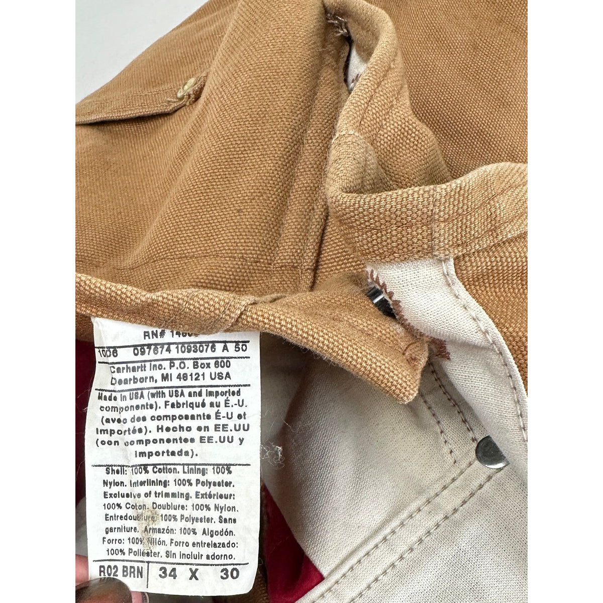 VTG Carhartt R02 BRN Quilt-Lined Distressed Duck Canvas Overalls Men's Sz 34x30