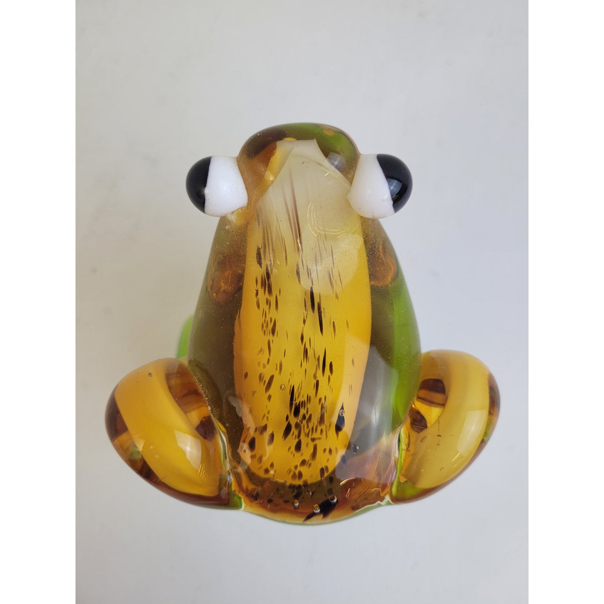 Vintage MCM Murano-Style Art Glass Frog on Lily Pad Green & Yellow
