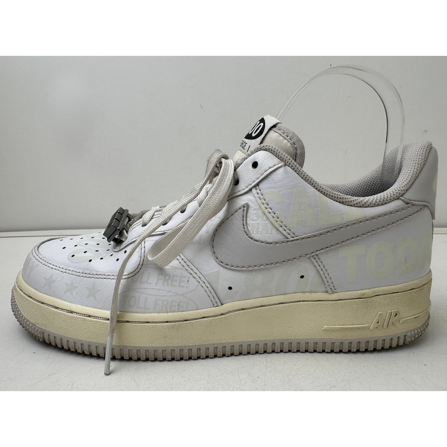 Nike Air Force 1 '07 Premium "1-800 Toll Free" White/Grey/Sail Sneakers Men's Sz 7.5