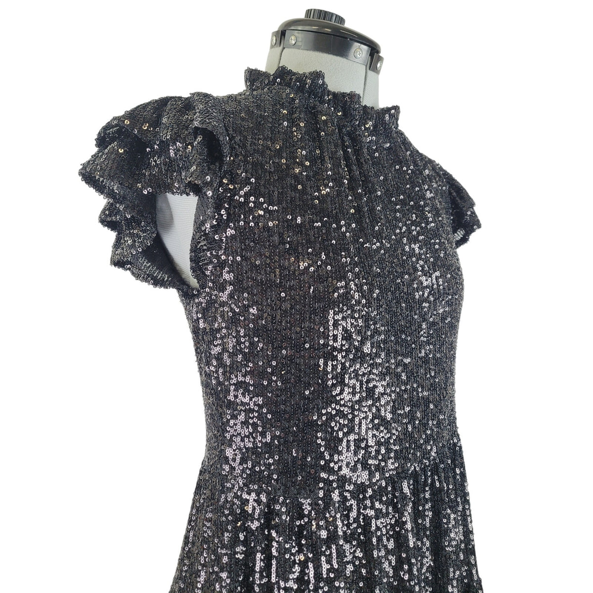 Sail to Sable Black Sequin Tiered Tunic Mini Dress Sz XXS NWT Retail $268