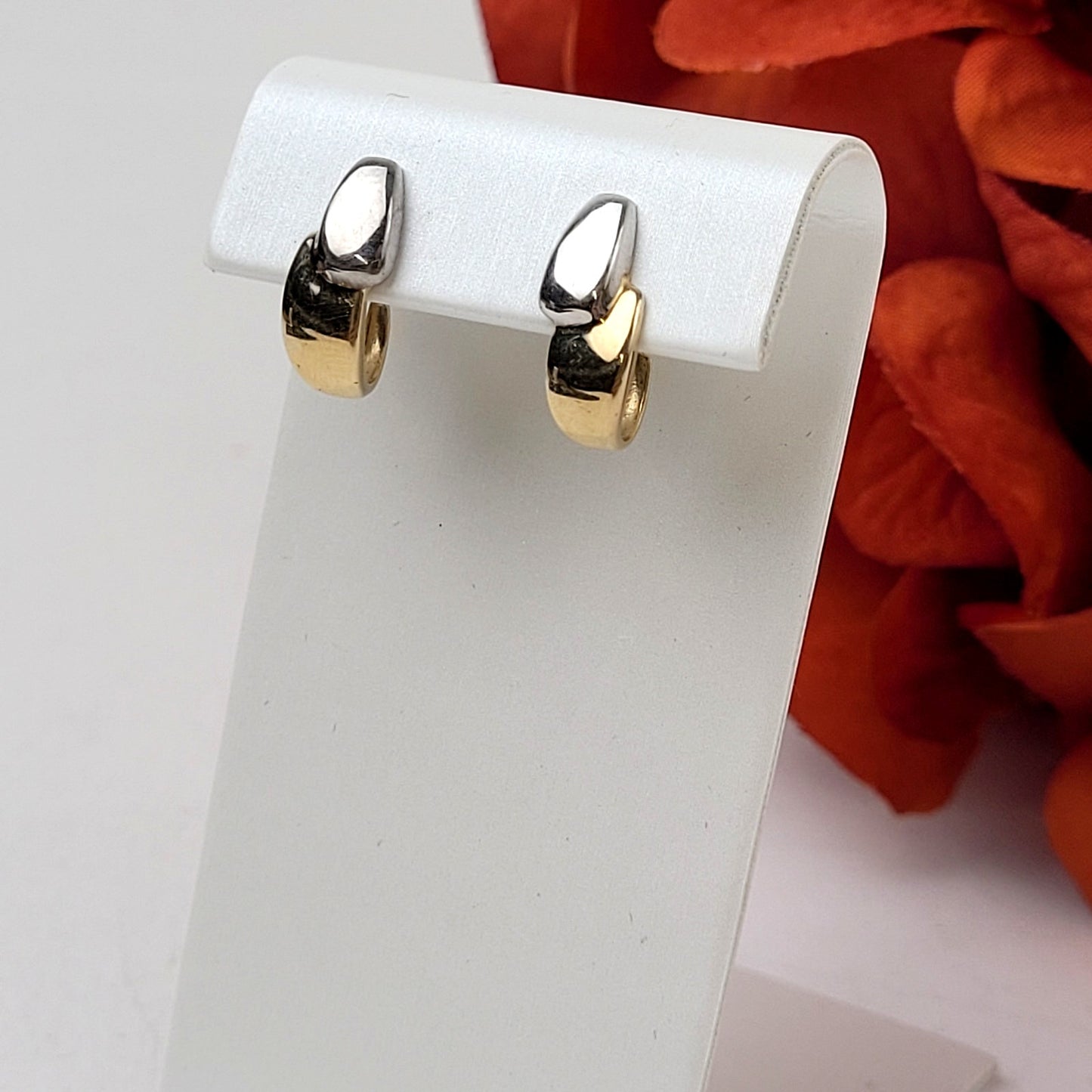 14K Yellow & White Gold 5/8" Length Geometric Earrings 2.45 Grams